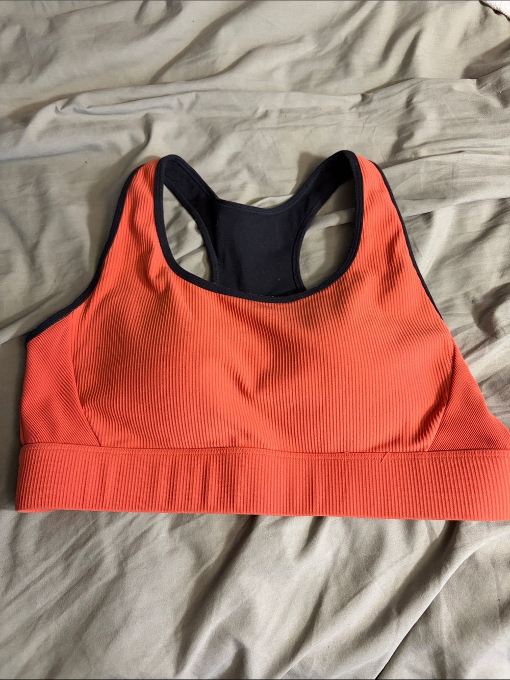 Ribbed Coral Racerback Sports Bra with Contrast Trim